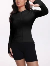 European and American zippered top, threaded long-sleeved top, high-elastic yoga wear, fitness and running sportswear worn outside Item Picture